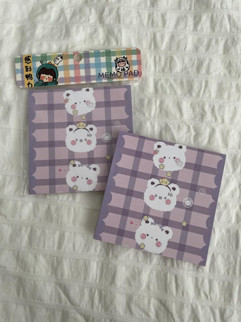 Purple Cute Bear Memo Pad Kare Not Defteri