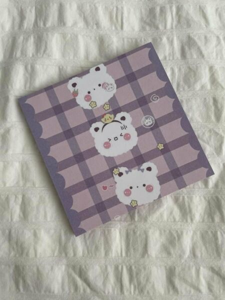 Purple Cute Bear Memo Pad Kare Not Defteri