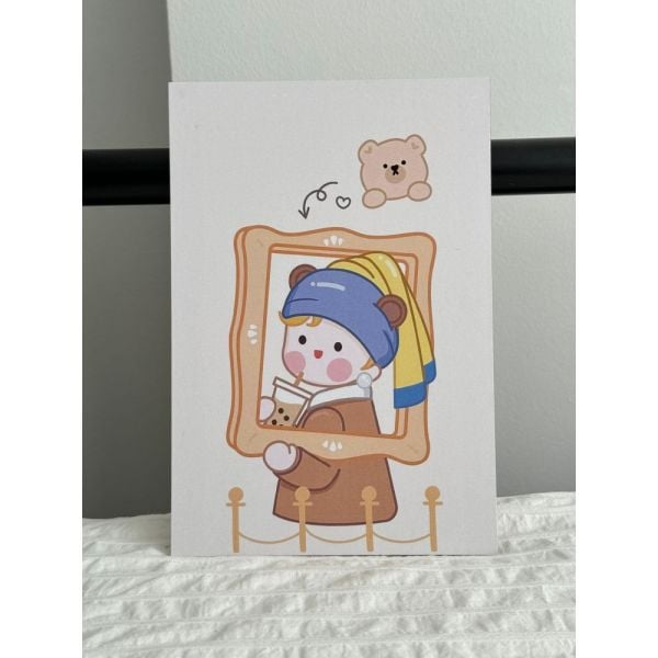 Cute Kawaii Girl With Pearl Earring Ahşap Poster