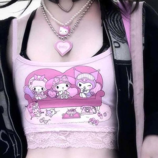Anime Sanrio Kuromi And My Melody - Sitcom Askılı Kadın T-Shirt