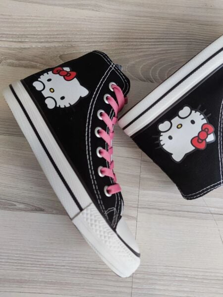 Hello Kitty Baskılı Siyah Uzun Kız Çocuk Spor Ayakkabı Sneakers