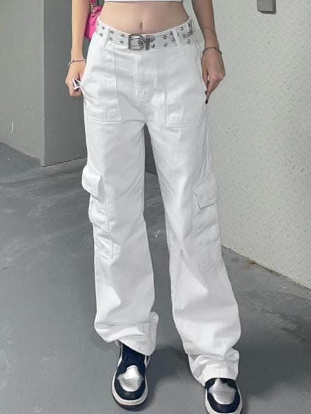 Y2K Beyaz Kargo Pantolon