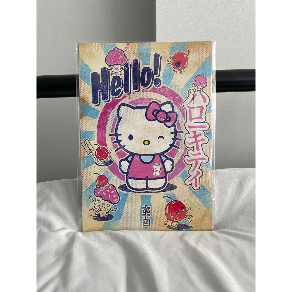 Hello Cute Ahşap Poster