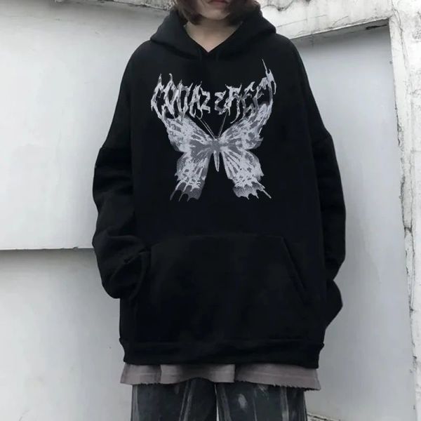 Harajuku Butterfly Siyah (Unisex) Kalın Kumaş Kapşonlu Sweatshirt