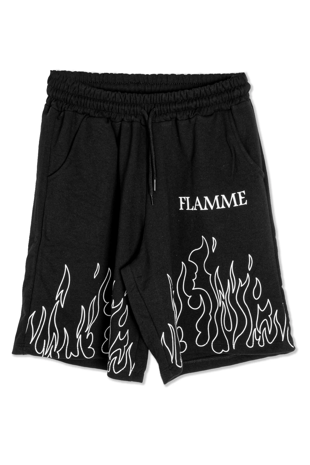 Flamme Baskılı Unisex Siyah Şort