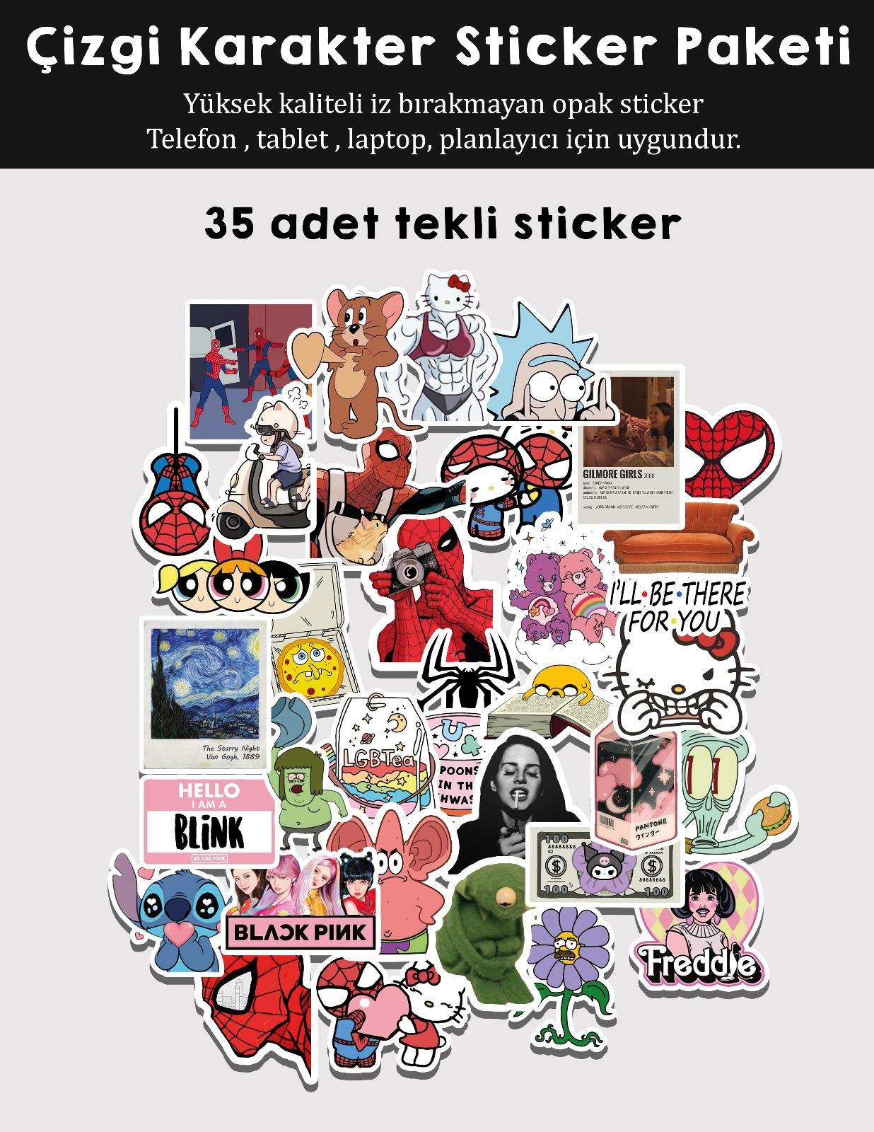 Çizgi Karakter Sticker Paketi 35li