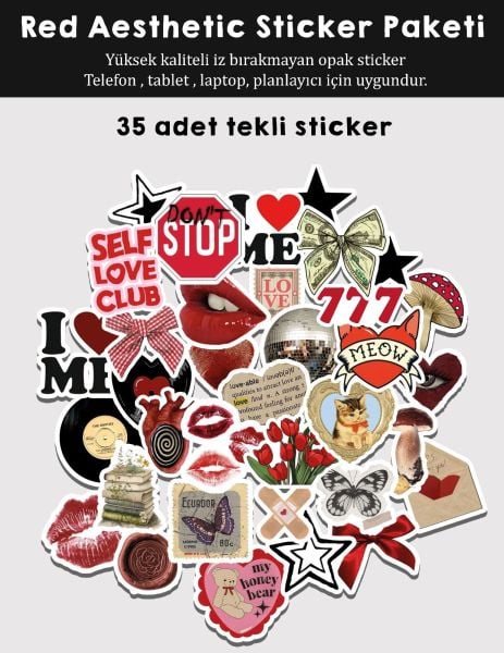 Red Aesthetic Sticker Paketi 35li