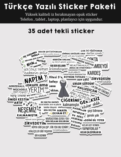 Türkçe Yazılı Sticker Paketi 35li