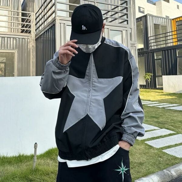 Y2k Star Patchwork Bomber Ceket