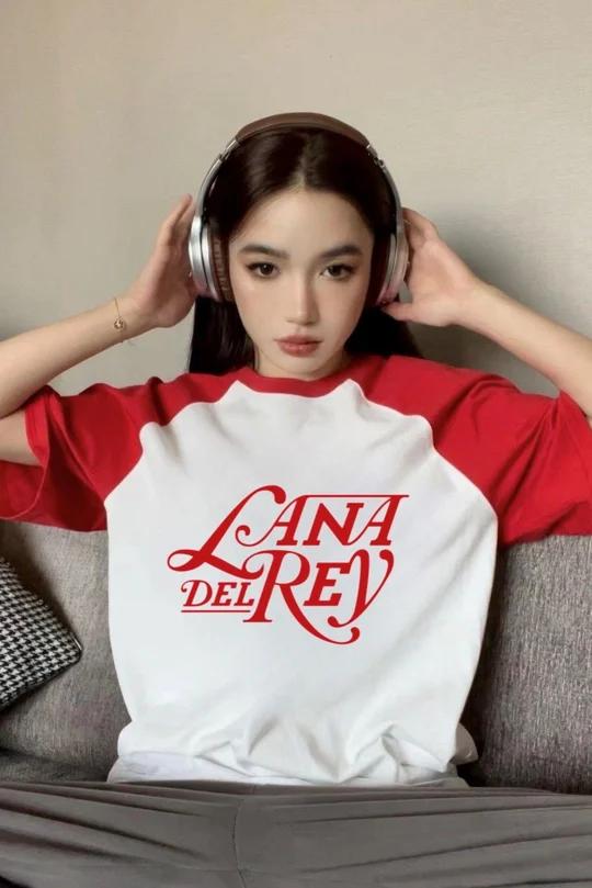 Beyaz Unisex Kırmızı Reglan Lana Del Rey T-Shirt