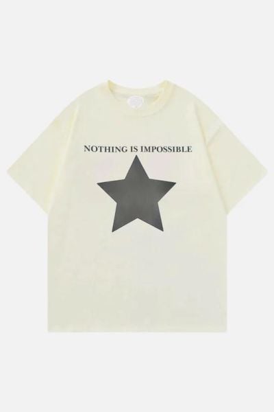 Bej Unisex Nothing Is Impossible Star T-Shirt