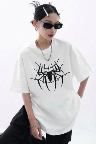 Beyaz Unisex Spider Web T-Shirt