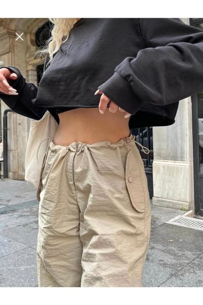 Bej Kahverengi Tactical Baggy Bol Kalıp Bel Ve Paçası Lastikli Pantolon