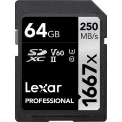 Lexar 64GB Professional 1667x SDXC 250MB/sn V60 Hafıza Kartı (2'li Paket)