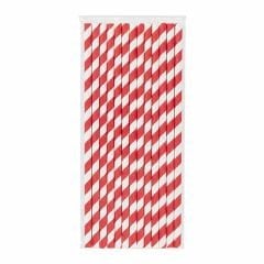 Kırmızı Çizgili Beyaz Kağıt Pipet 6mmx19,7cm