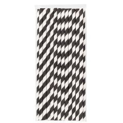 Siyah Çizgili Beyaz Kağıt Pipet 6mmx19,7cm