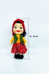 Amigurumi Organik Örgü Oyuncak Yöresel Kız Bebek / Kırmızı