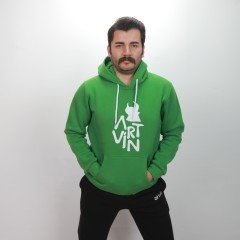 Artvin Logo Baskılı Kapüşonlu Sweatshirt / Yeşil