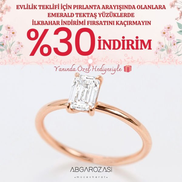 0,30 Karat (E-S1) Emerald Kesim (HRD Sertifikalı) Pırlanta Tektaş Yüzük