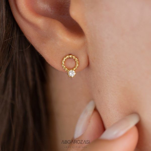 Sarı Altın Burma Takım Stud Necklace-Earrings