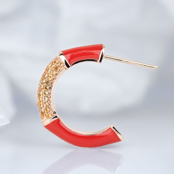 Sitrin Taşlı Art Deco Tasarım Altın Küpe, Bumble Colors Earring