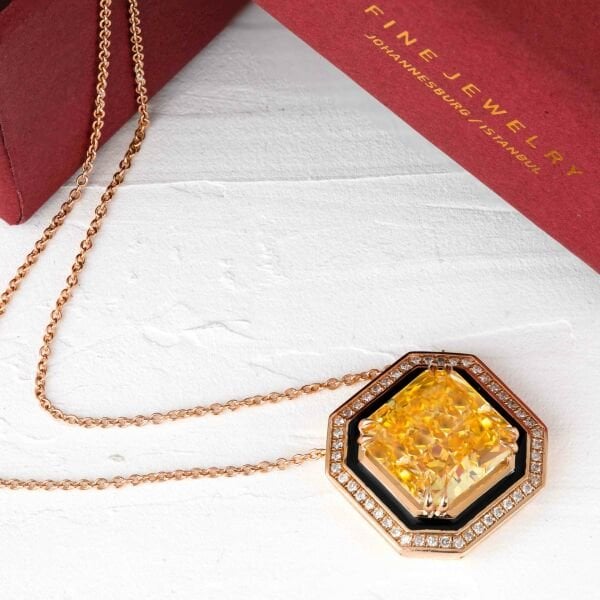 Topaz ve Pırlanta Taşlı Kolye, Art Deco Model ve Tasarım Altın Kolye, İstanbul Collection Necklace