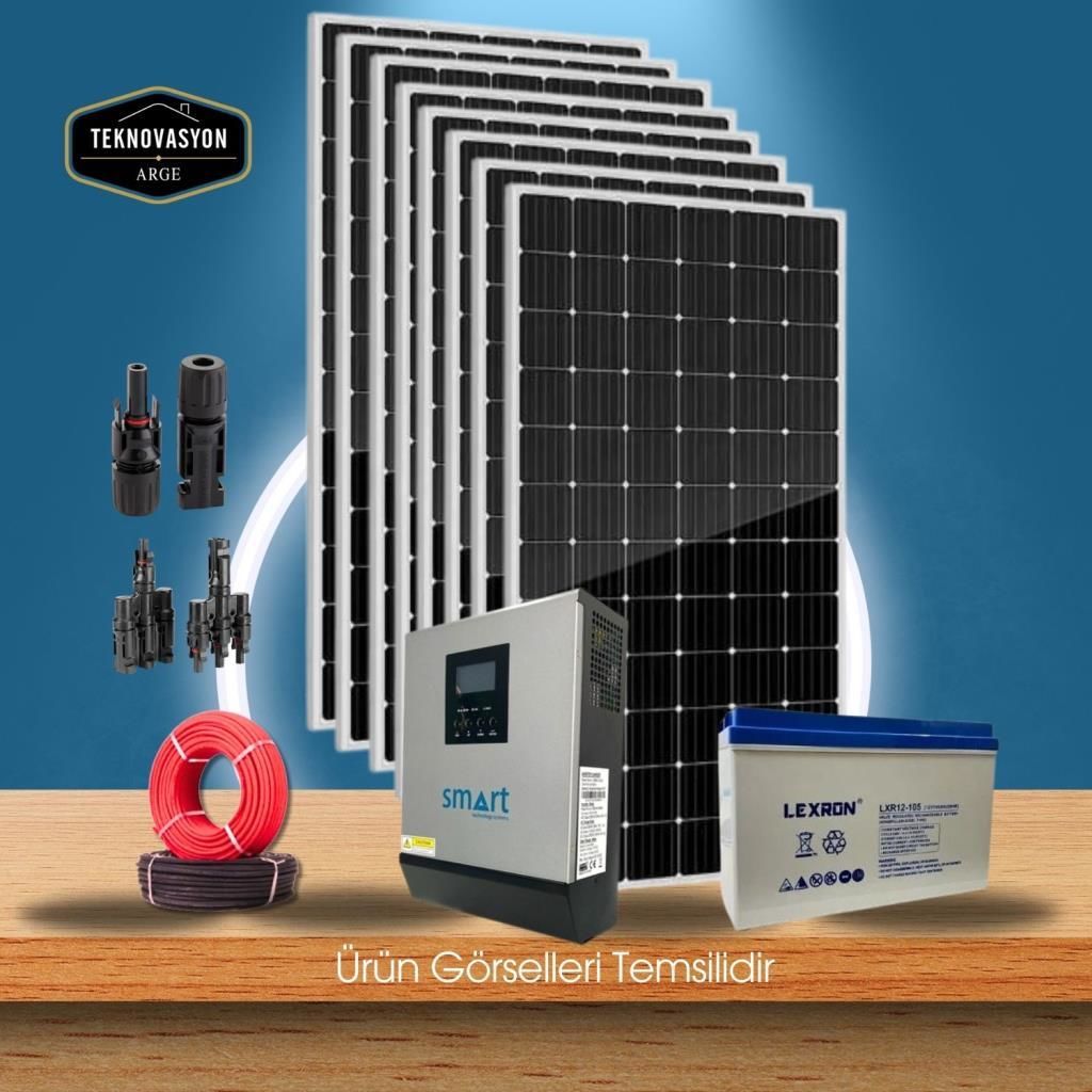 Teknovayon Arge Güneş Enerjisi Bağ Evi Solar Paketi 5KVA Akıllı İnverter 285W Güneş Paneli 100Ah Jel Akü