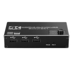 Gplus 4KVM221 4K HDMI 2.0 USB HDCP 2.2 EDID HDR 2 Port KVM Switch