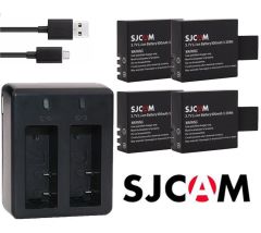 Sjcam 4 Adet Kamera Bataryası ve Çiftli Pil Şarj Cihazı 6 Parça Set