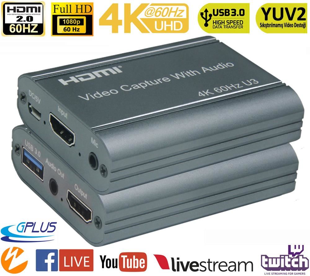 Gplus 4KVC700 HDMI 2.0 4K 60 Hz USB 3.0 YUV2 Video Capture