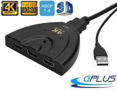 Gplus 3 Port 4K304U HDMI 4K USB Pigtail Kablolu 3x1 HDMI Switch