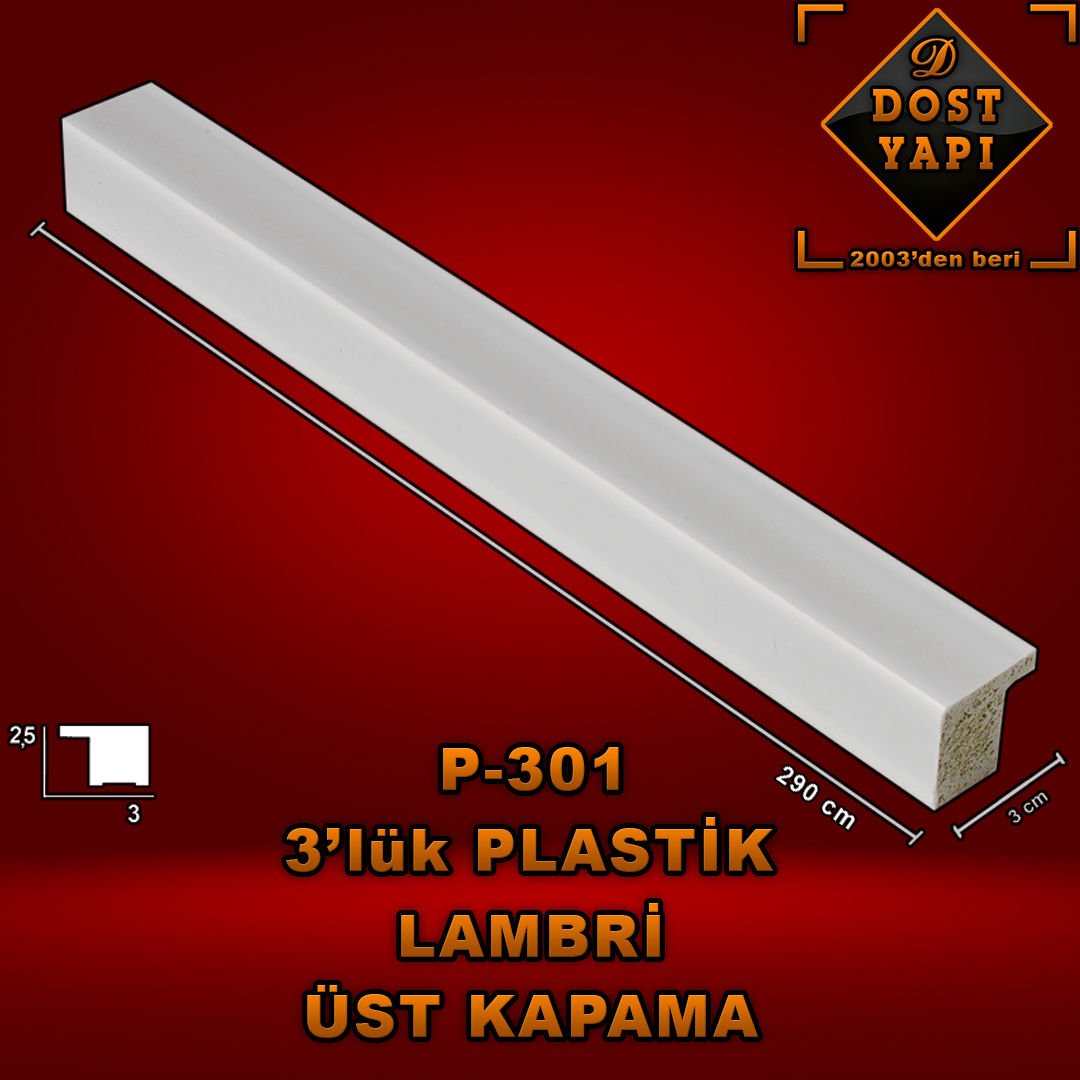 PLASTİK LAMBRİ ÜST BİTİŞ PROFİLİ 3 CM = 1 ad = 2,70 mt