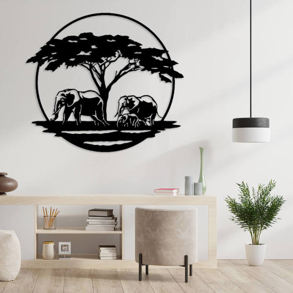 MDF Tablo Dekoratif Ağaç ve Filler