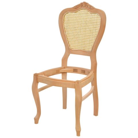 Masifart Thad Klasik Lükens Oymalı Hasırlı SandalyeCilasız Ham