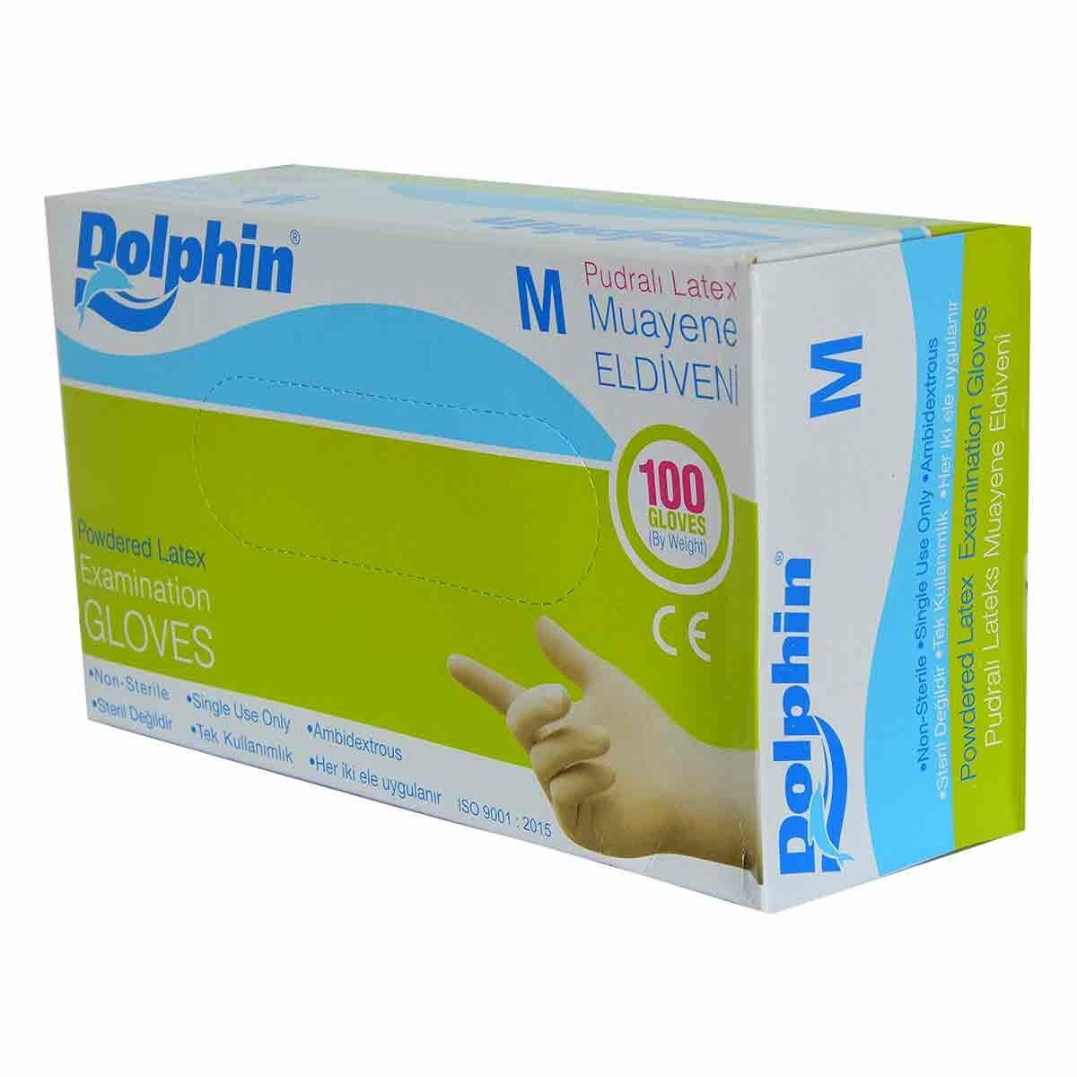 Dolphin Pudralı Beyaz Latex Eldiven Orta Boy (M) 100 Lü Paket
