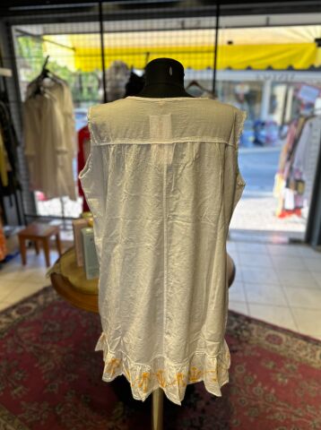 Süreyya Vintage Beyaz İplik Detaylı Keten Elbise