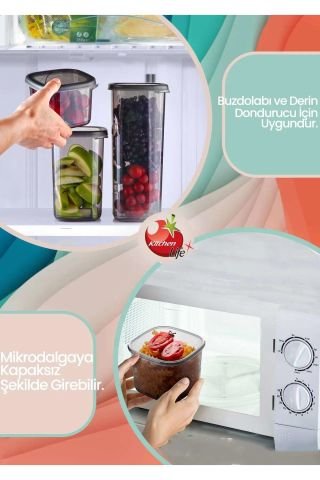 Kitchen Life Avantajlı 9'lu Antrasit Moly Dikdörtgen Saklama Kabı Seti 1300ml