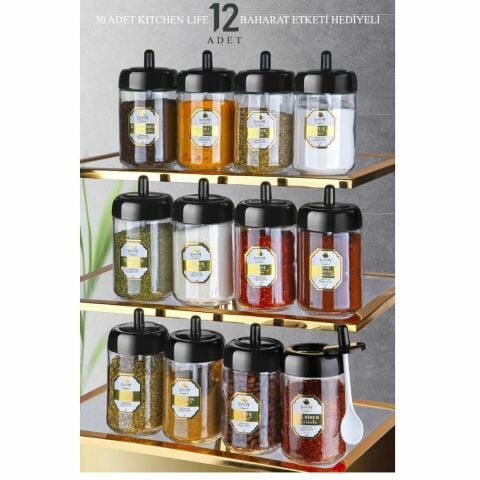 Kitchen Life 12 Adet Kapağı Kendinden Kaşıklı Baharatlık Seti - 300 ml