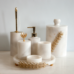 Gold Zeytin Figürlü Afyon Beyaz Mermer 7li Banyo Seti