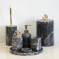 Klasik Bursa Siyah 7li Banyo Seti - Mercan Aksesuarlı
