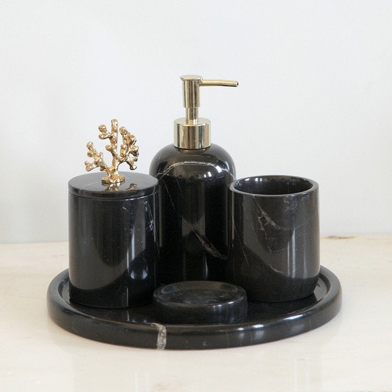 Klasik Toros Siyah 5li Banyo Seti - Mercan Aksesuarlı