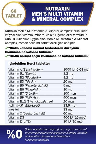Nutraxin Multivitamin Erkek 120 Tablet - 2.si % 50 İndirimli