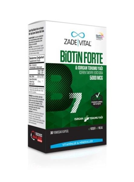 Zade Vital Biotin B7 Isırgan Tohum Yağı 30 Kapsül