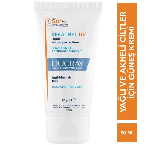 Ducray Keracnyl Akneye Eğilimli Ciltler İçin Leke Karşıtı Güneş Koruyucu UV SPF50+ 50 ml