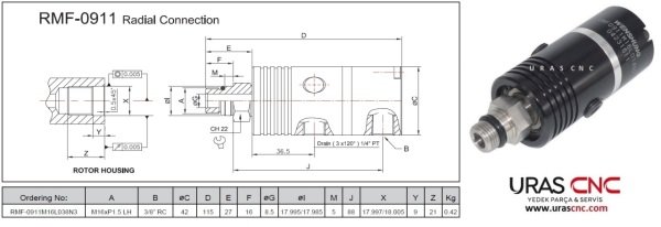 RADİAL RMF-0911M16L038N3 ROTARY JOİNT  ( TAKIM İÇİ SU VERME APARATI )