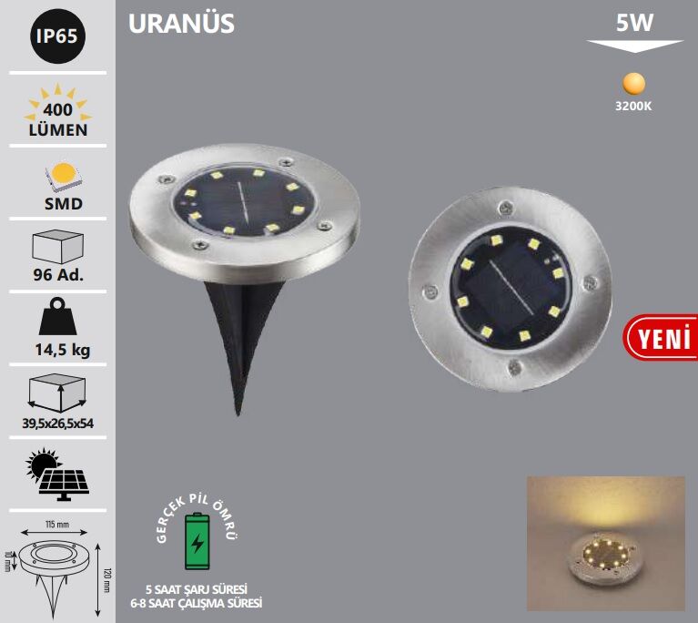 Noas YL74-8002-S Uranüs 5w 3200K Günışığı Solar Aplik