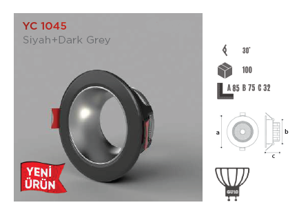 YCL Yücel YC 1045 Plastik Siyah + Drak Grey Dekoratif Spot Kasası (Gu10 Duya Uygun)