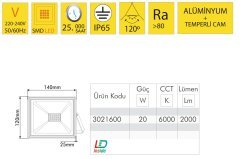 Vito Rainas 20W SMD 6000K Led Projektör 3021600 8698553640464