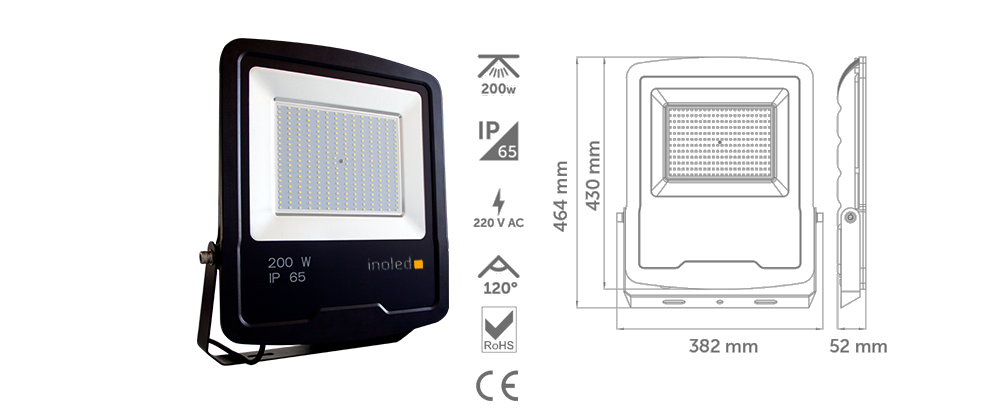 İnoled 200W 3000K Elegant Serisi IP65 Günışığı Led Projektör 5208-02