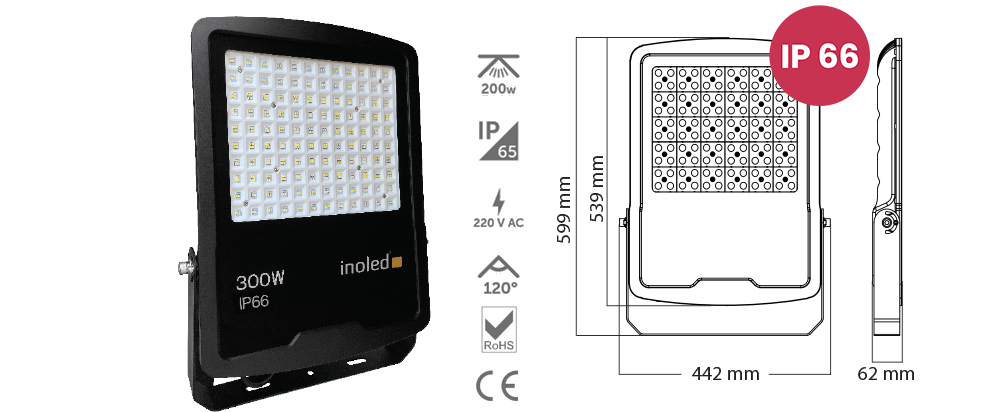 İnoled 300W 6500K Elegant Serisi IP66 Beyaz Led Projektör 5209-01